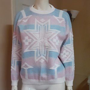 Vintage Rose Fairy Kei Kawaii Pink & Blue Sparkly Sweater